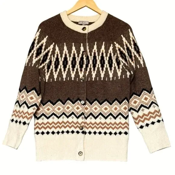 J.Crew Fair Isle Cardigan Merino Wool Blend Womens Size M - Picture 6 of 13